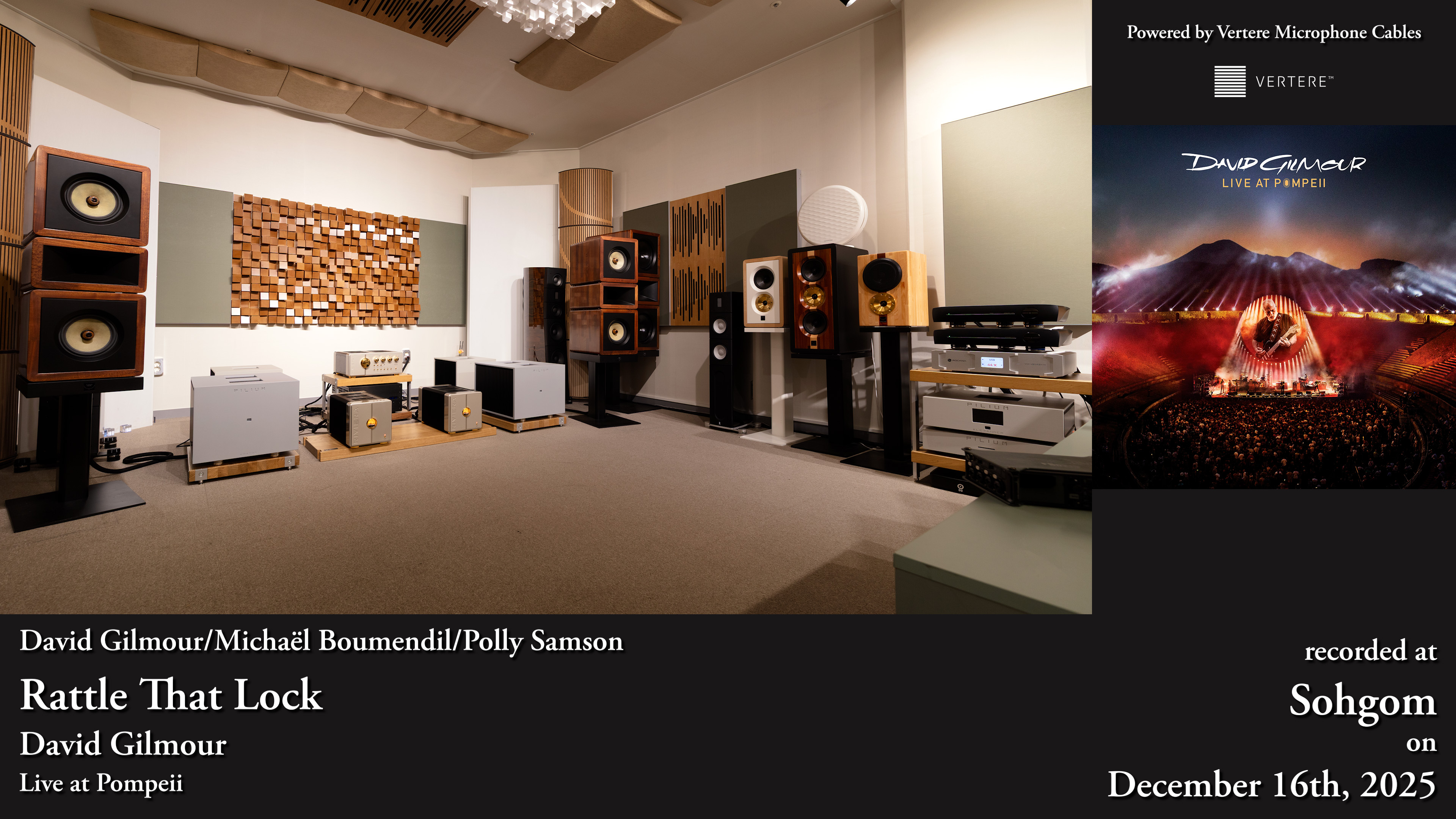 Klinger Favre STUDIO 20 loudspeakers and Riviera electronics at Sohgom beside HFI’s Rattle That Lock session graphic