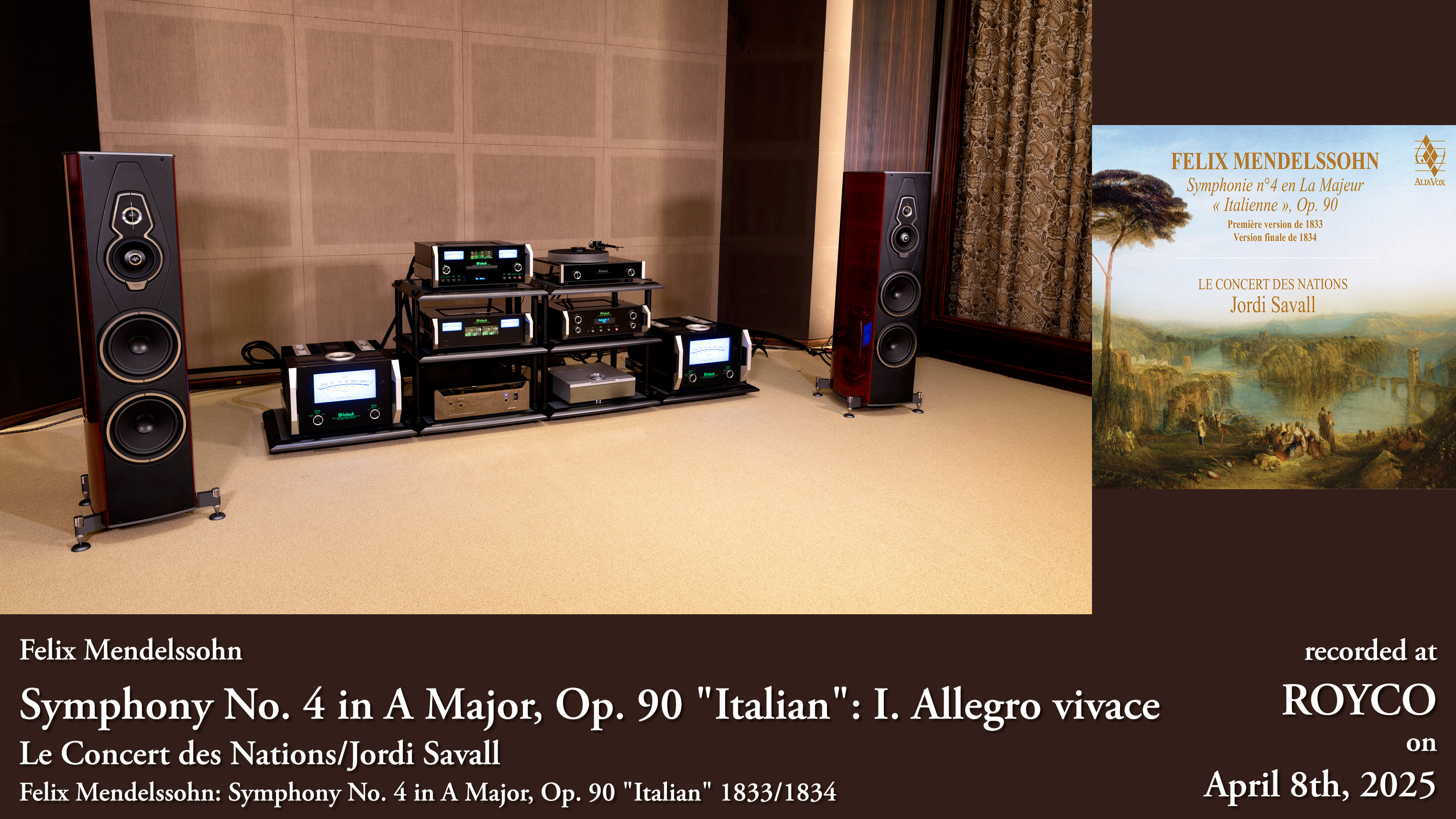 The Sonus faber Amati G5 and McIntosh system prepared for the Mendelssohn and Savall recording session at ROYCO